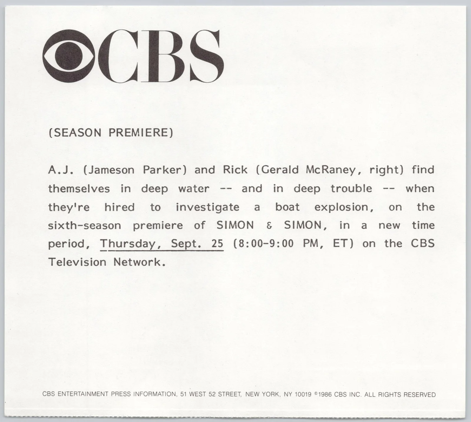 Jameson Parker & Gerald McRaney Photograph Simon & Simon CBS Movie Still Photo, изображение 3