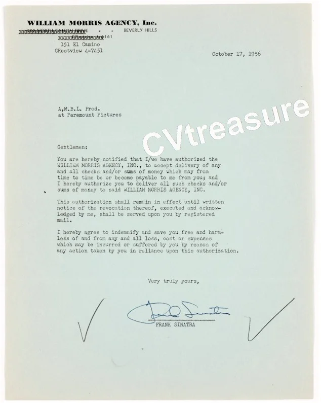 Rare Historical FRANK SINATRA Signed Autographed Agency Contract PSA Beckett, image 2