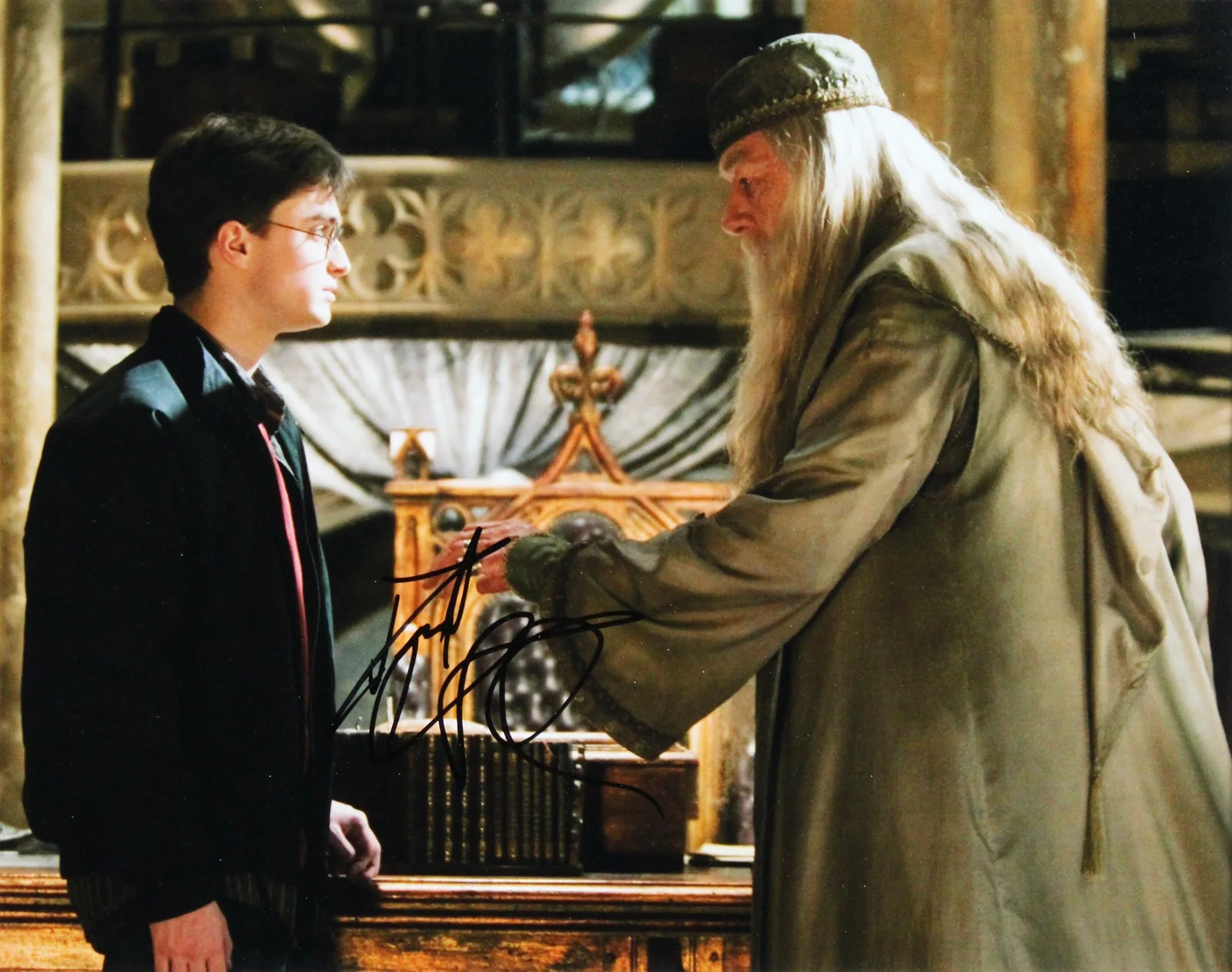 Daniel Radcliffe, Michael Gambon — Daniel Radcliffe & Michael Gambon Harry Potter Signed Framed Display BAS LOA, image 2