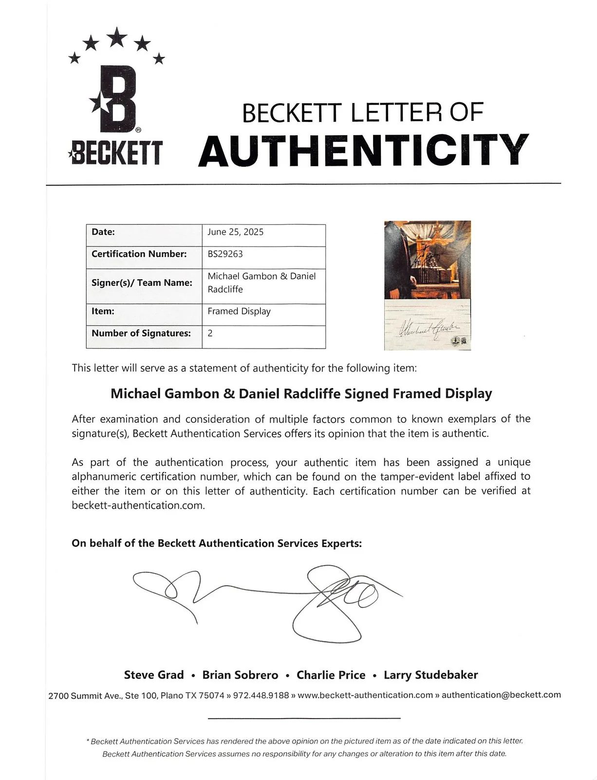 Daniel Radcliffe, Michael Gambon — Daniel Radcliffe & Michael Gambon Harry Potter Signed Framed Display BAS LOA, image 4