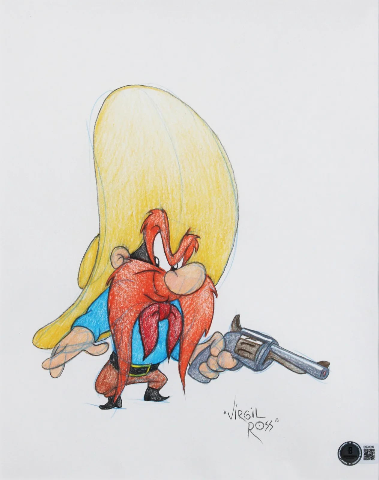 Virgil Ross — Virgil Ross Looney Tunes Signed & Framed Hand Drawn Yosemite Sam Sketch BAS, image 2