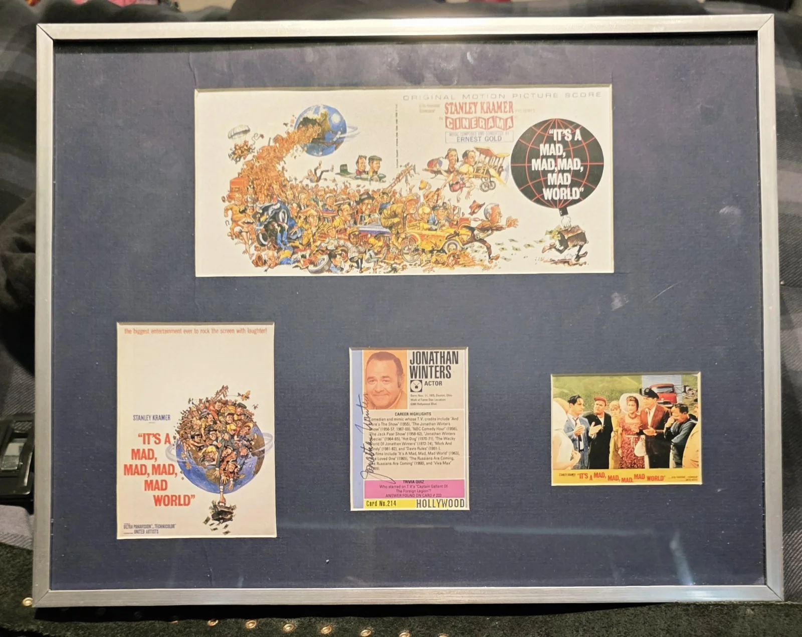 Jonathan Winters — IT'S A MAD MAD MAD MAD WORLD framed movie collage SIGNED 1963
