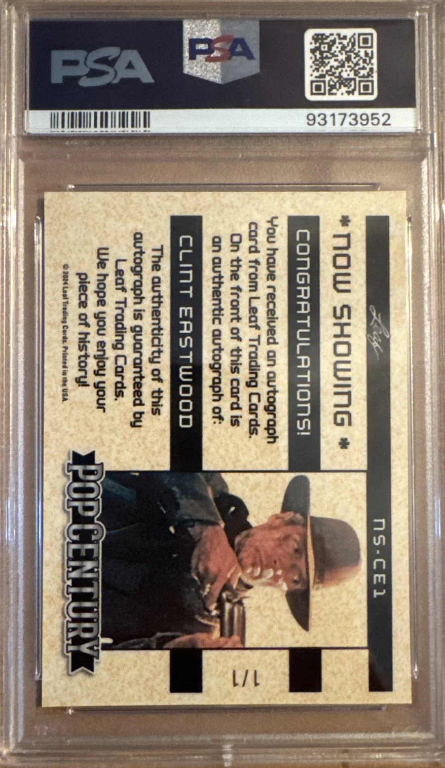 Psa 10 Gold Clint Eastwood Auto Pop 1/1 Leaf Century Celebrity Signed autograph, image 2