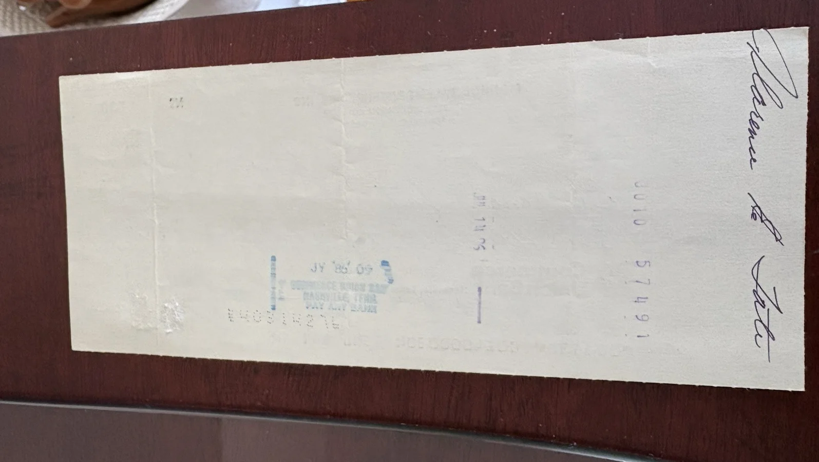 Father of Bluegrass BILL MONROE Signed Canceled Personal Check, image 2