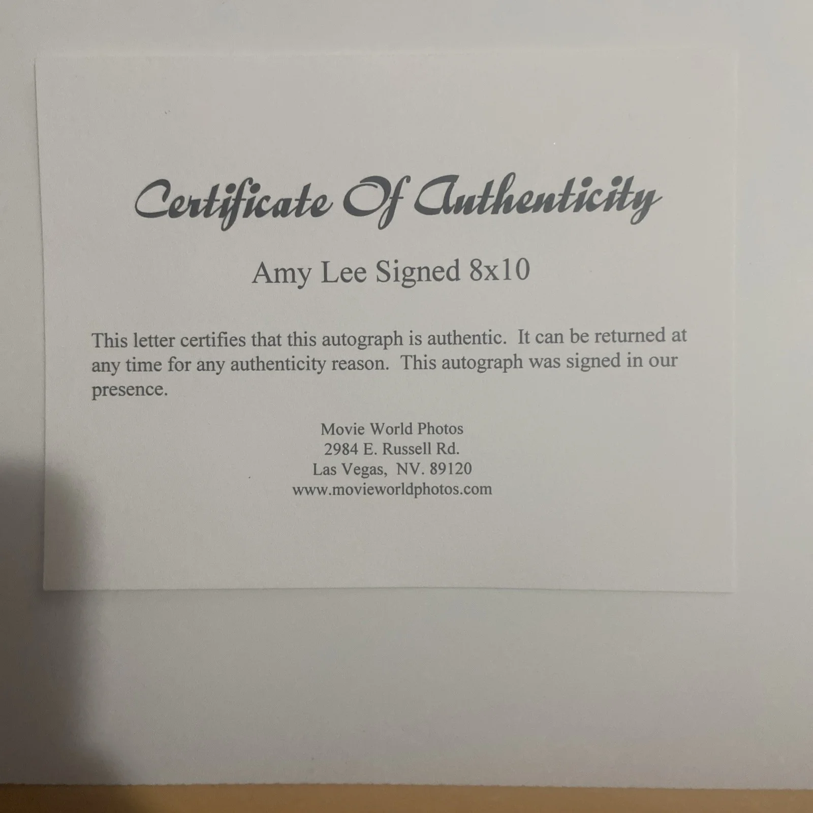 Autographed Amy Lee 8x10 Photo With COA, image 3