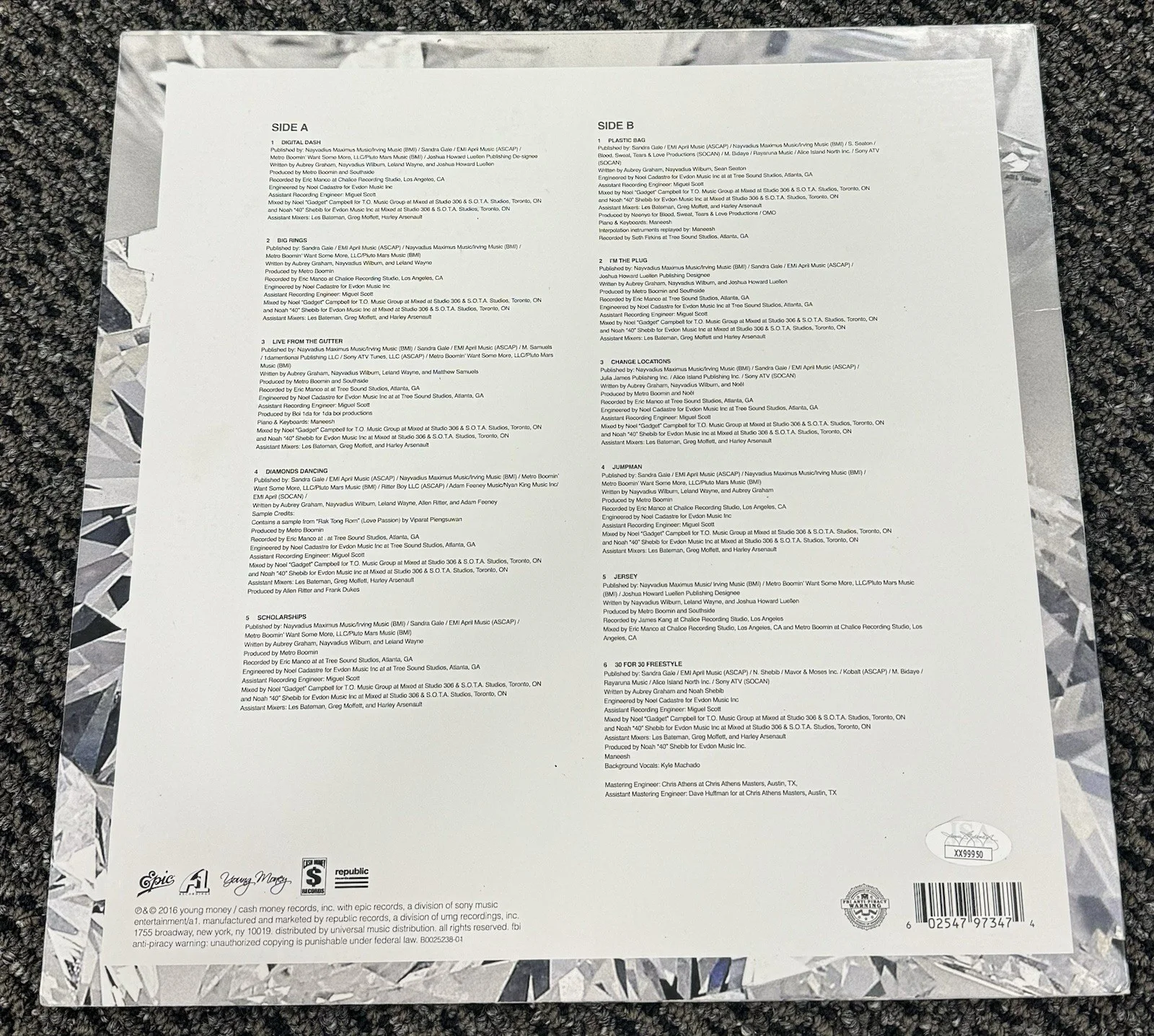 Drake Aubrey Graham & Future Hendrix Dual Signed Autograph Vinyl Album JSA LOA, изображение 3