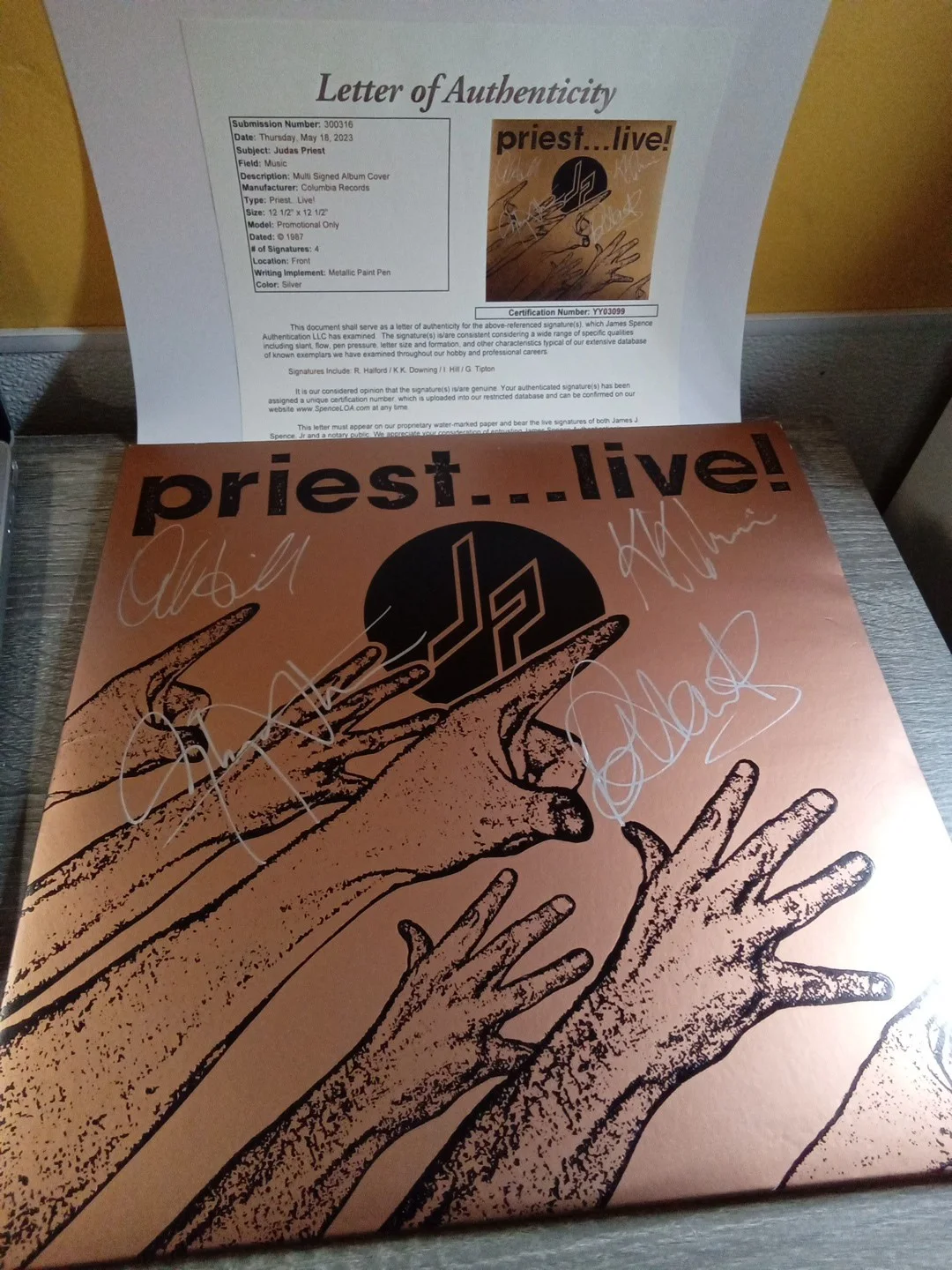 Judas Priest Multi Signed Halford, Downing, Hill & Tipton Album Cover JSA COA, изображение 2