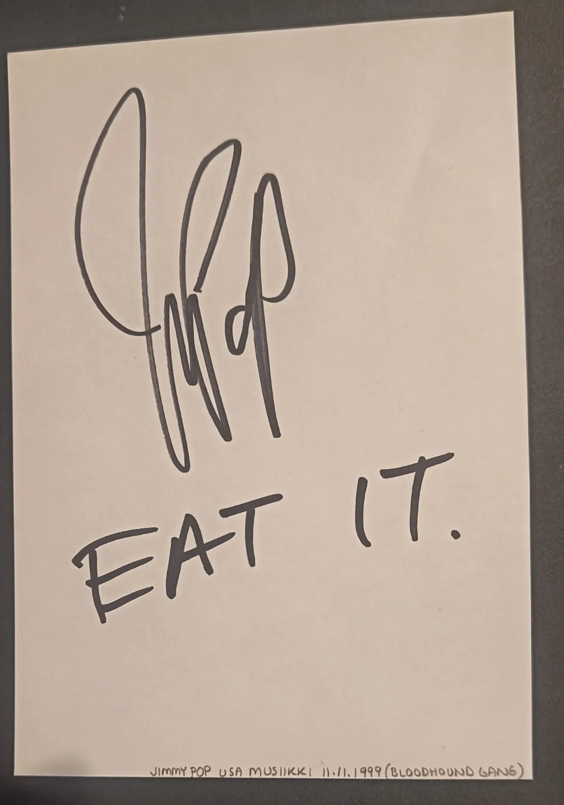 Jimmy Pop, Evil Jared, DJ Q-Ball, Lupus — Bloodhound Gang signed,autographed 4 members on paper,Jimmy Pop,Lupus,Evil Jared, image 2