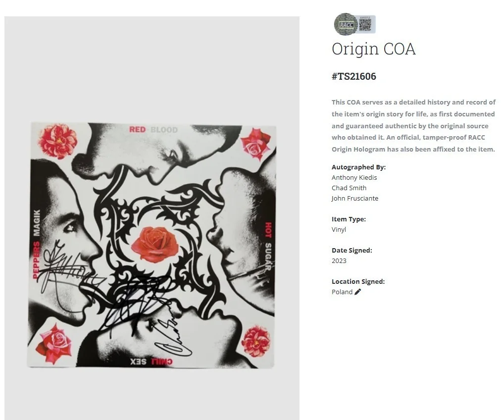 Red Hot Chili Peppers Blood Sugar Sex Magic Autographed Signed Vinyl LP w/COA, изображение 2