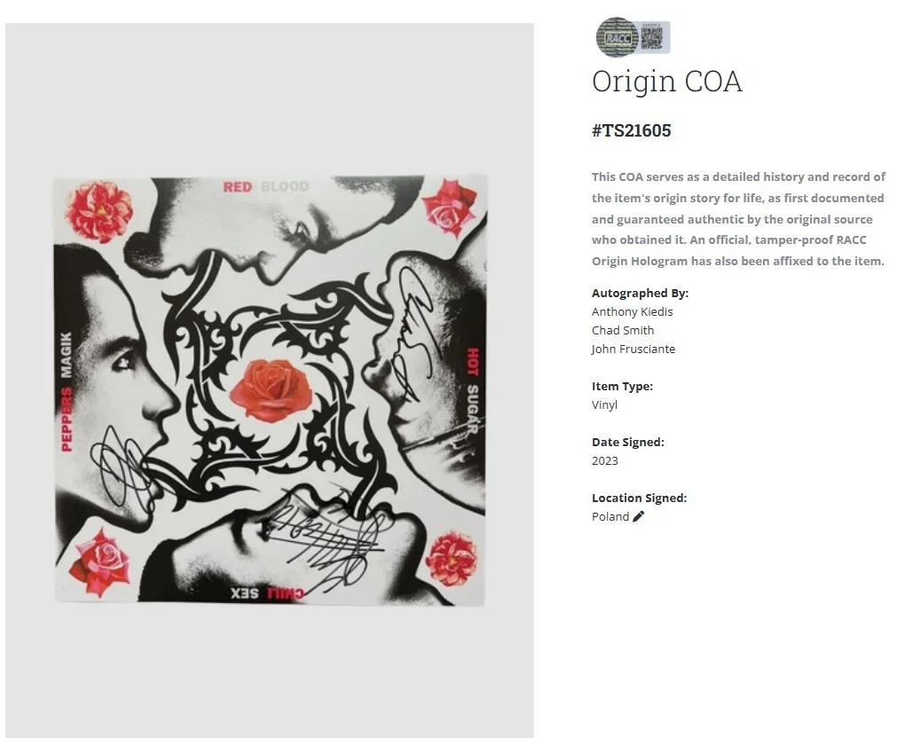 Red Hot Chili Peppers Blood Sugar Sex Magic Autographed Signed Vinyl LP w/COA, изображение 2