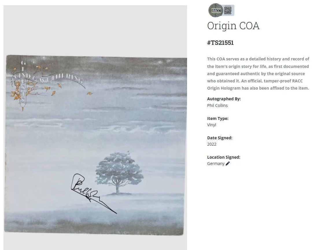 Phil Collins Genesis Wind and Wuthering Autographed Signed Vinyl Record w/ACOA, image 2
