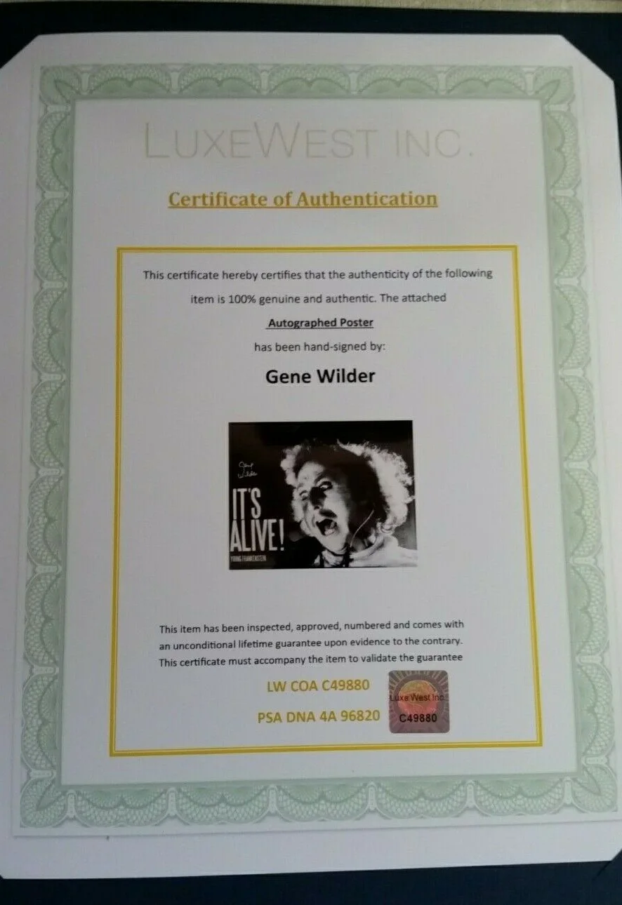 Gene WIlder — Gene Wilder Autographed Young Frankenstein Poster 16" x 20", PSA/DNA COA, изображение 4