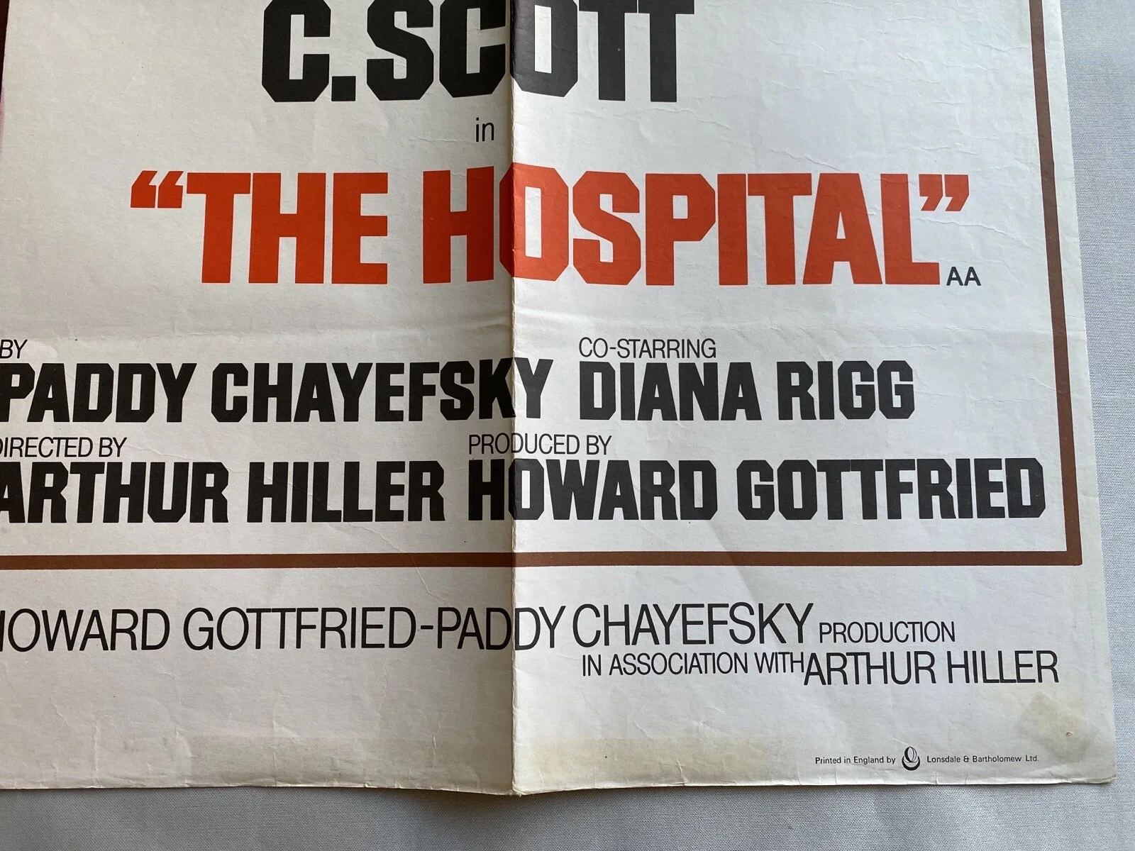 THE HOSPITAL - UK QUAD (30"x 40") ORIGINAL VINTAGE CINEMA POSTER 1971, изображение 2