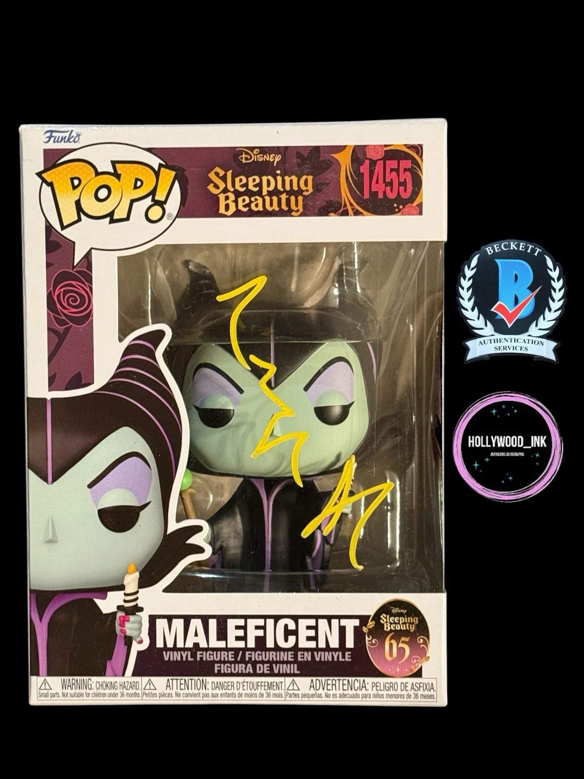 Angelina Jolie — ANGELINA JOLIE SIGNED AUTOGRAPH SLEEPING BEAUTY FUNKO #1455 BECKETT BS14958