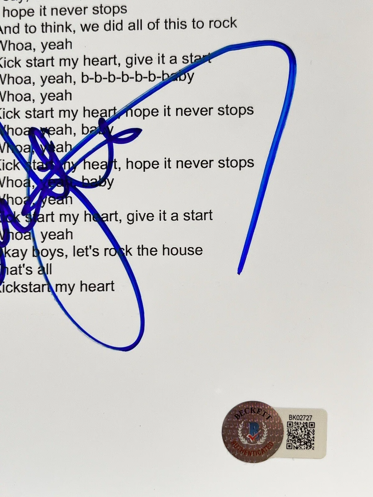TOMMY LEE SIGNED MOTLEY CRUE KICKSTART MY HEART 8.5X11 MUSIC SHEET BECKETT (A), изображение 2