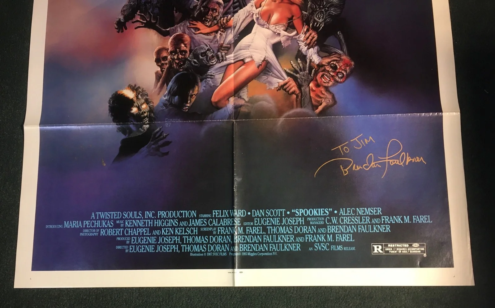 SPOOKIES 1985 ORIG. CORBEN HORROR ART poster! Director BRENDAN FAULKNER SIGNED!, изображение 2