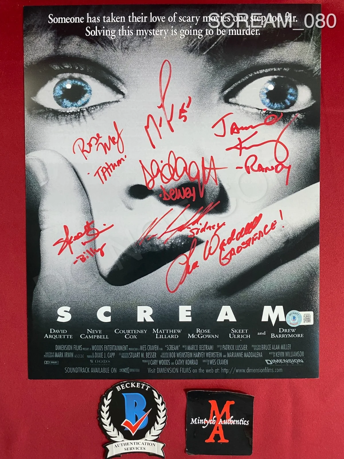 Jamie Kennedy, Rose McGowan, David Arquette, Lee Waddell — Scream cast signed 11x14 photo Neve Campbell Skeet Ulrich Matthew Lillard +4