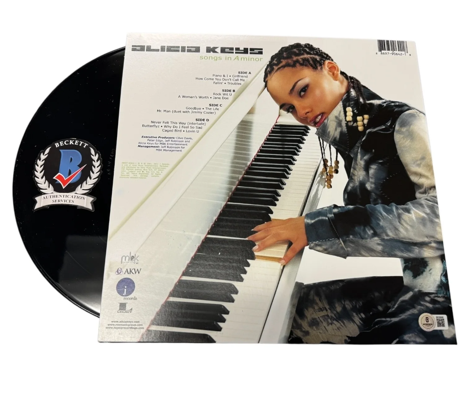ALICIA KEYS SIGNED AUTOGRAPH VINYL RECORD ALBUM SONGS IN AMINOR BECKETT BAS, изображение 2