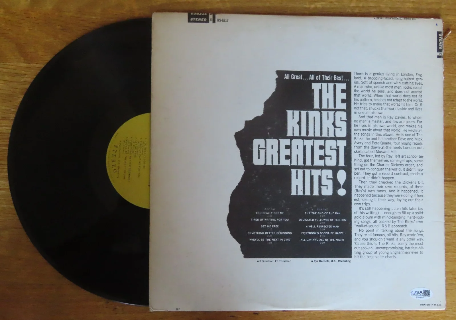 RAY and DAVE DAVIES of The KINKS GREATEST HITS! signed 1966 Record JSA CH34537, изображение 4