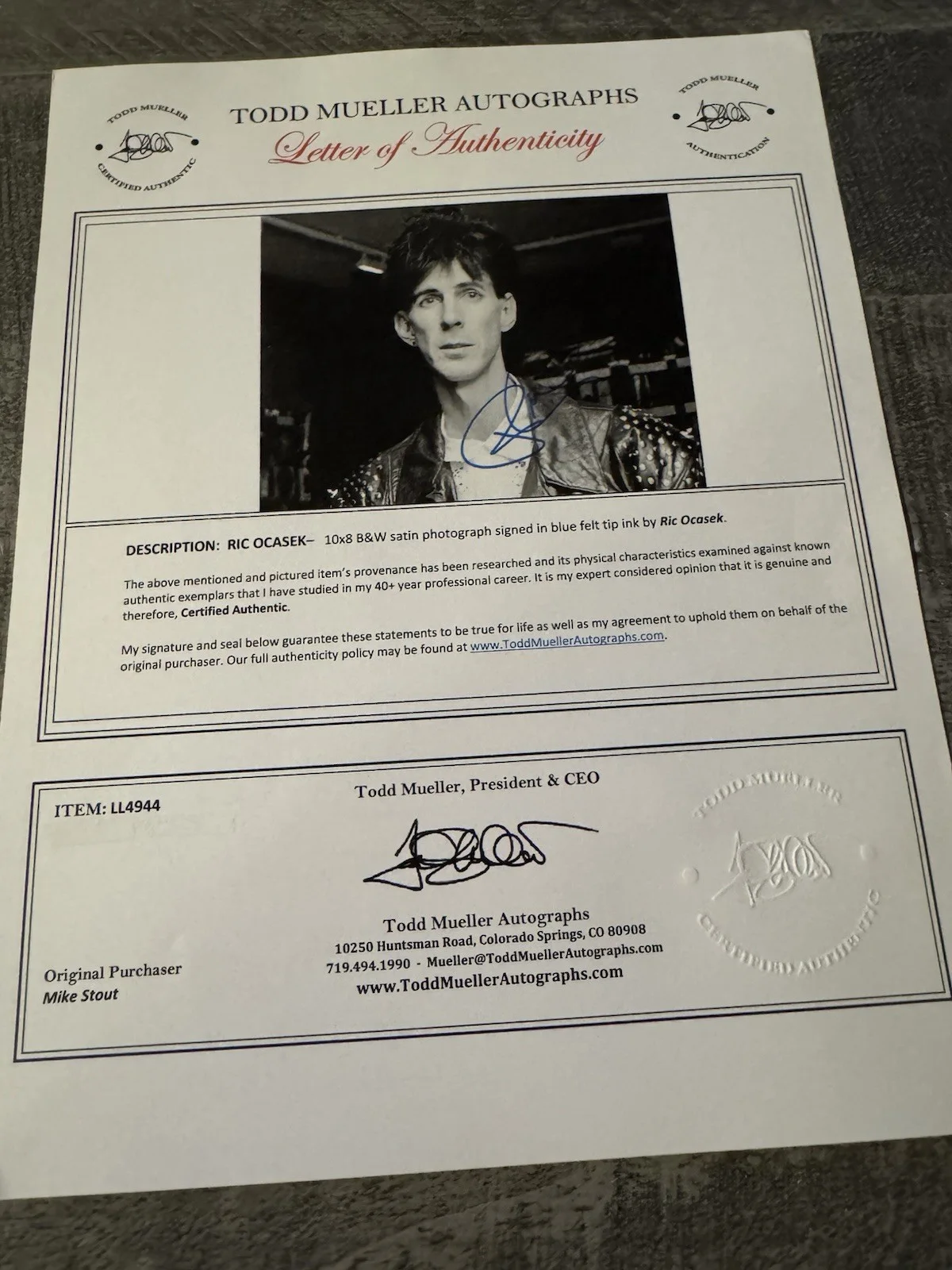The CARS ~ Ric Ocasek Autographed 8x10 B/W Vintage Photo with AUTOGRAPH COA, изображение 3