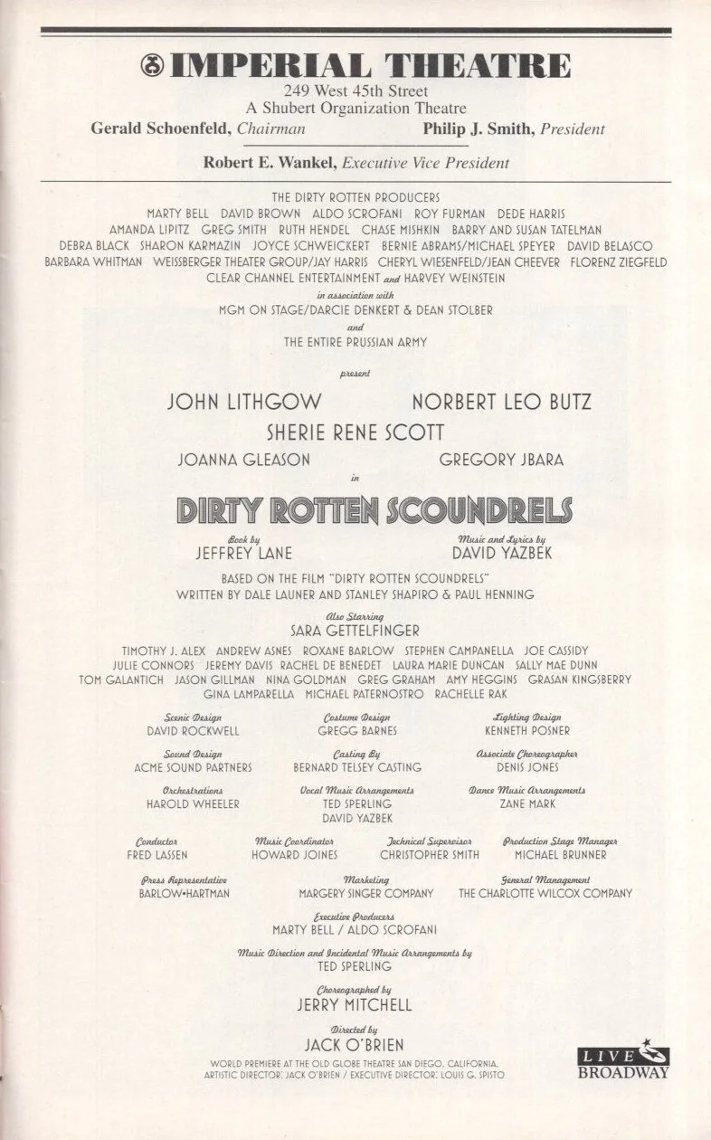 Cast — Dirty Rotten Scoundrels Signed Autographed Cast Playbill - John Lithgow, image 2