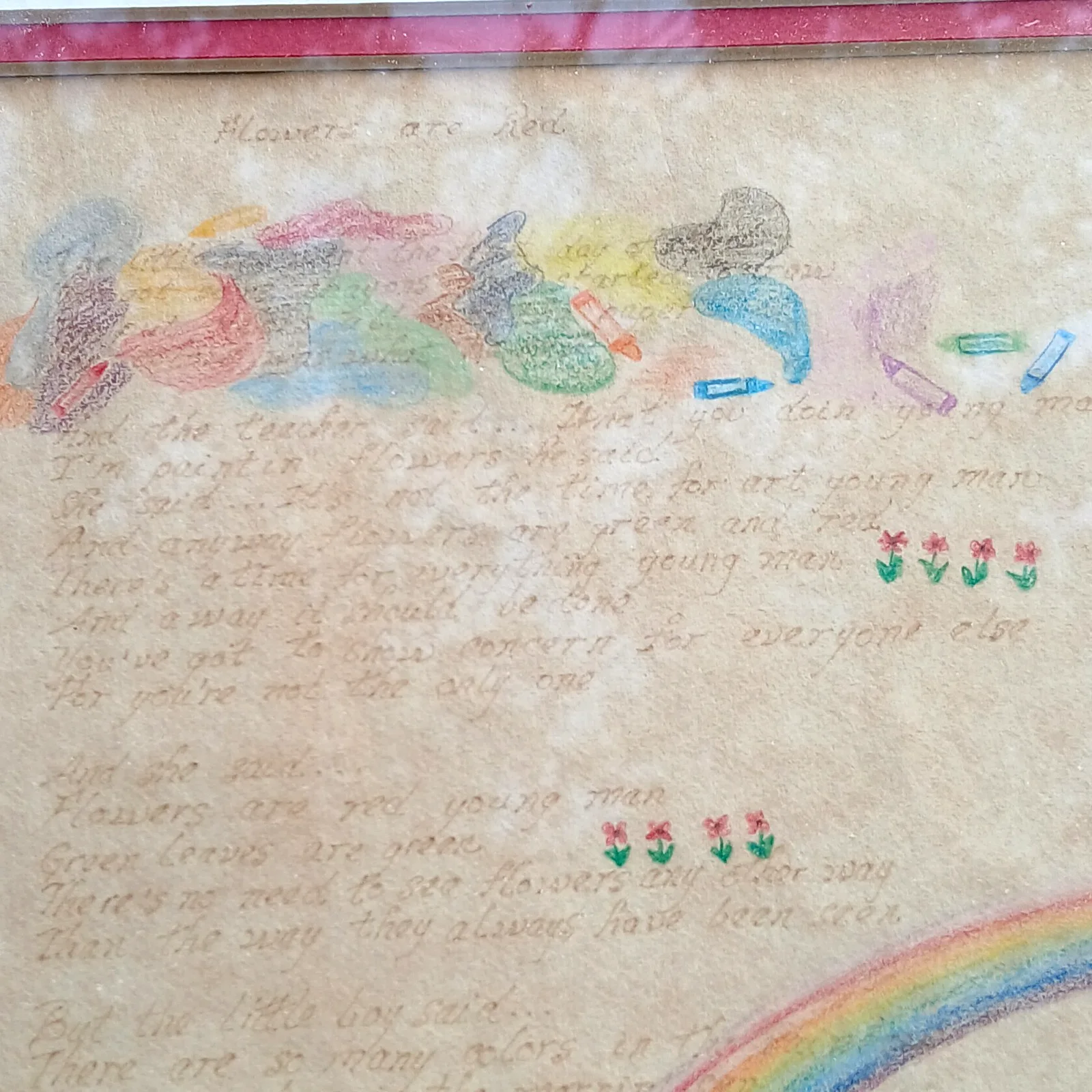 Harry Chapin Framed Hand Written and Illustrated Flowers are Red Poem/Song Lyric, изображение 2