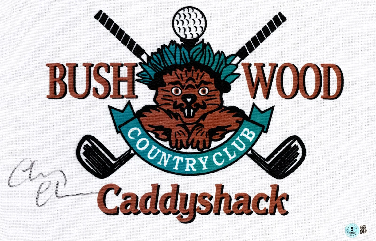 Chevy Chase — Chevy Chase Signed 12x18 White Caddyshack Pin Flag Beckett, image 2
