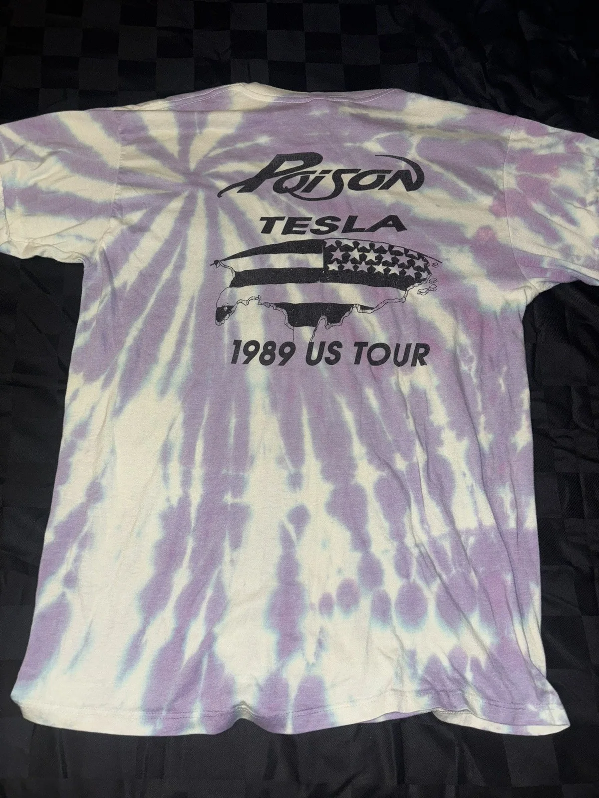 Poison Tesla 1989 vintage tour tie dye Tshirt signed by Bret Michaels, изображение 2