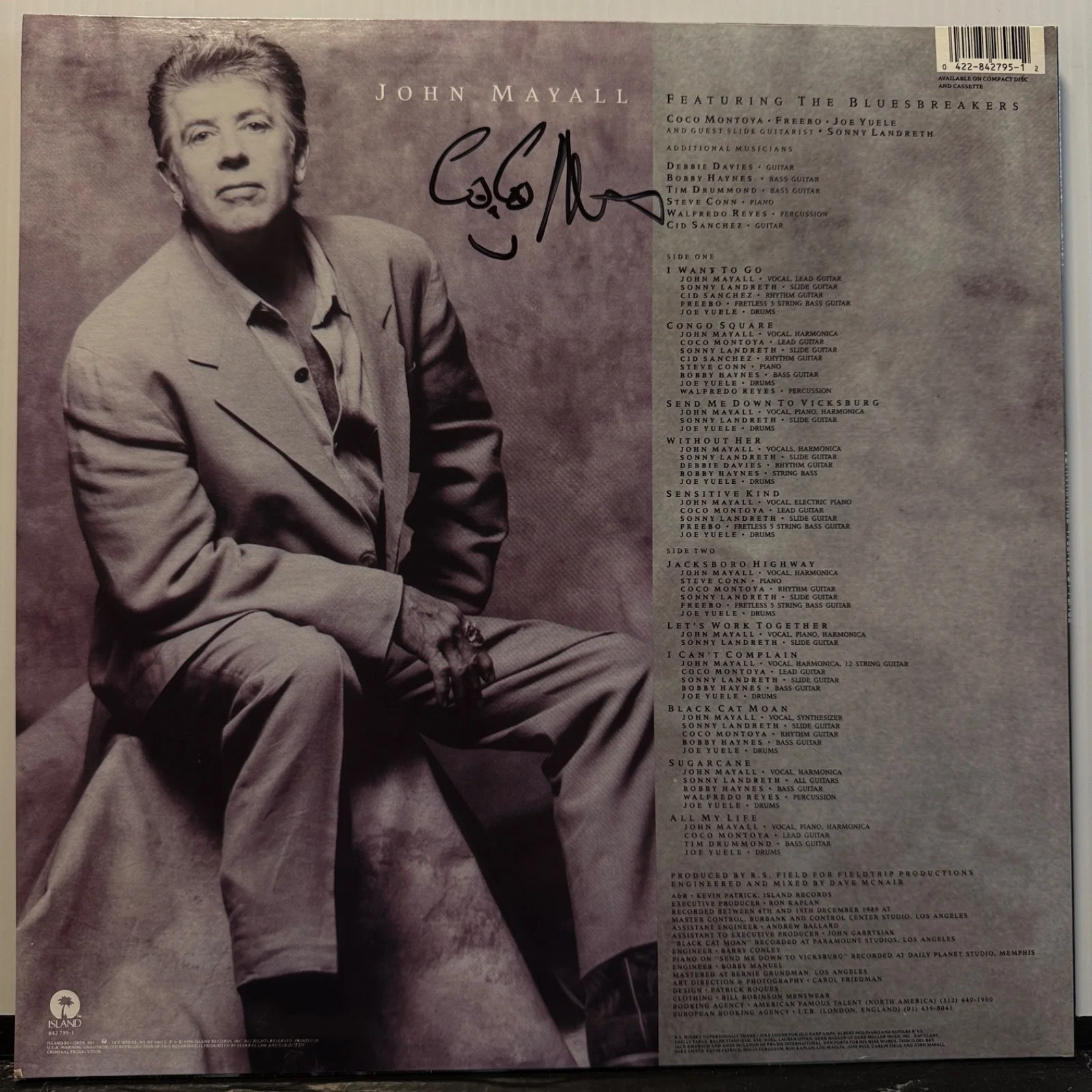 JOHN MAYALL "A Sense Of Place" AUTOGRAPHED usa vinyl album Island 842 795-1 NM!, изображение 3