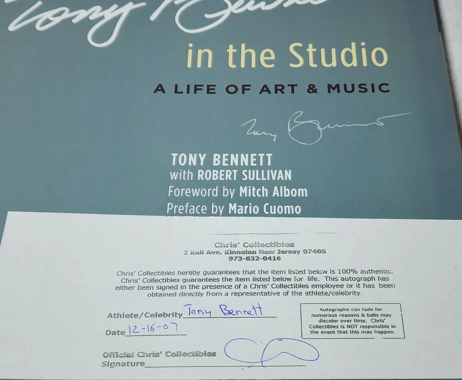 TONY BENNETT SIGNED IN THE STUDIO A LIFE OF ART & MUSIC BOOK ROCK AUTOGRAPH COA, изображение 4