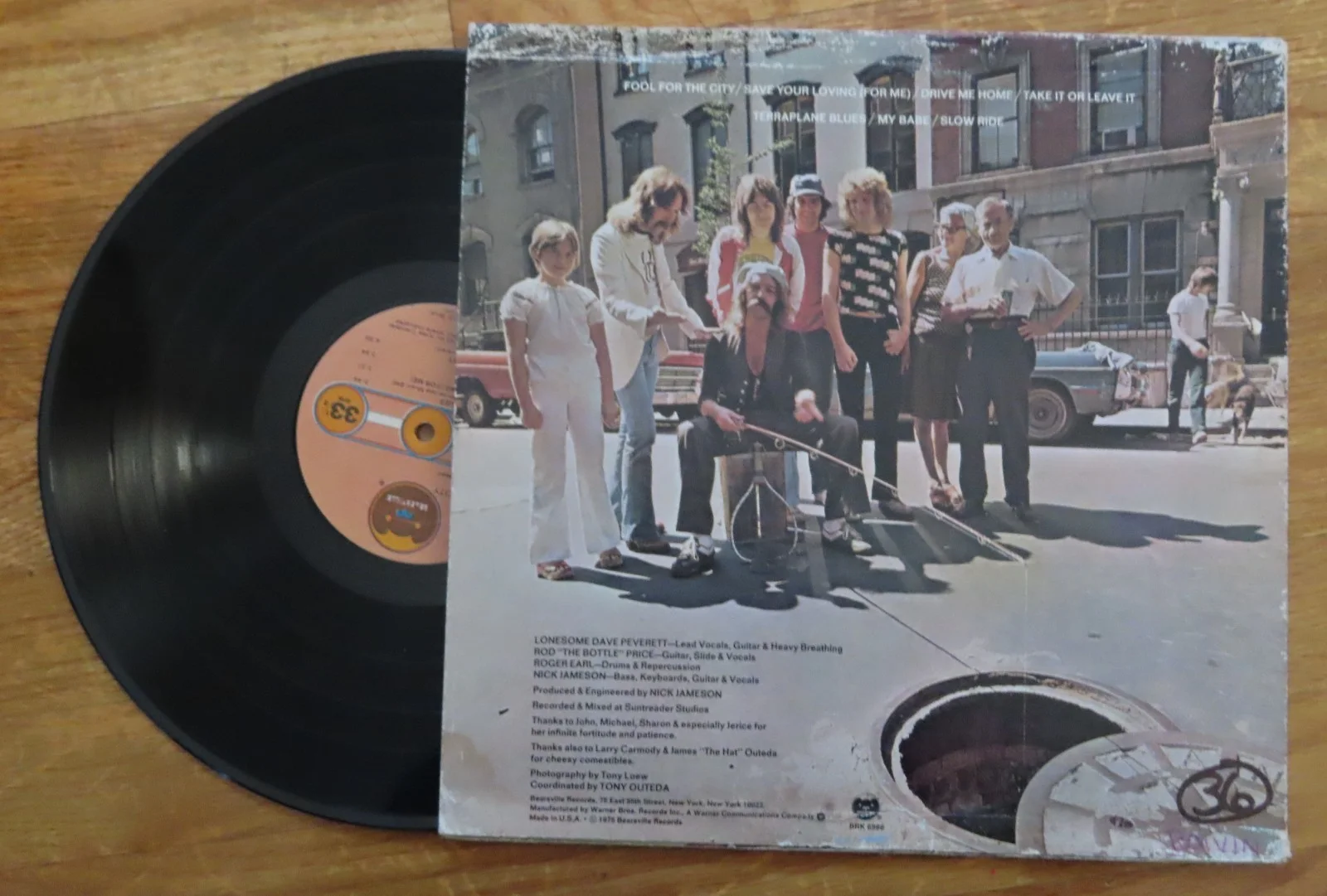 Drummer ROGER EARL signed FOGHAT "FOOL FOR THE CITY" 1975 Record Album SLOW RIDE, изображение 3