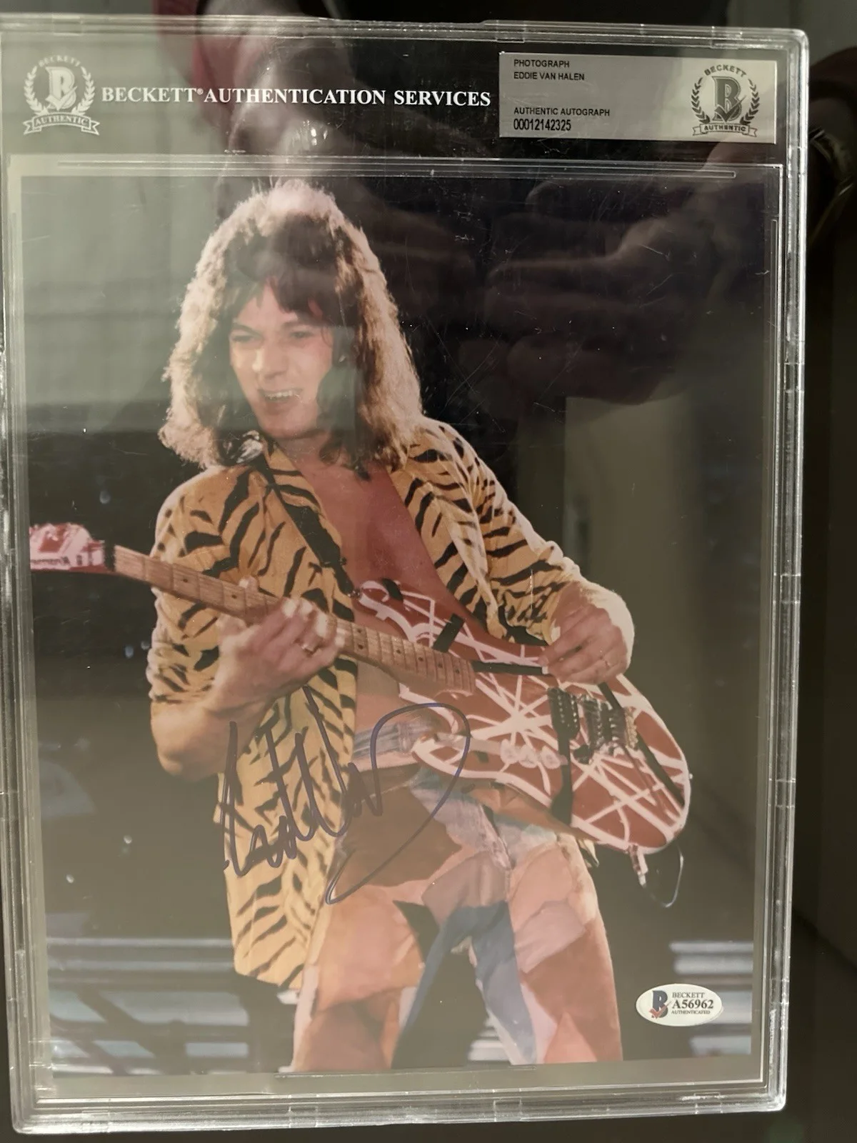 Custom Framed Signed 8 X 10 Photo Of Eddie Van Halen With A Full-Size Guitar, image 3