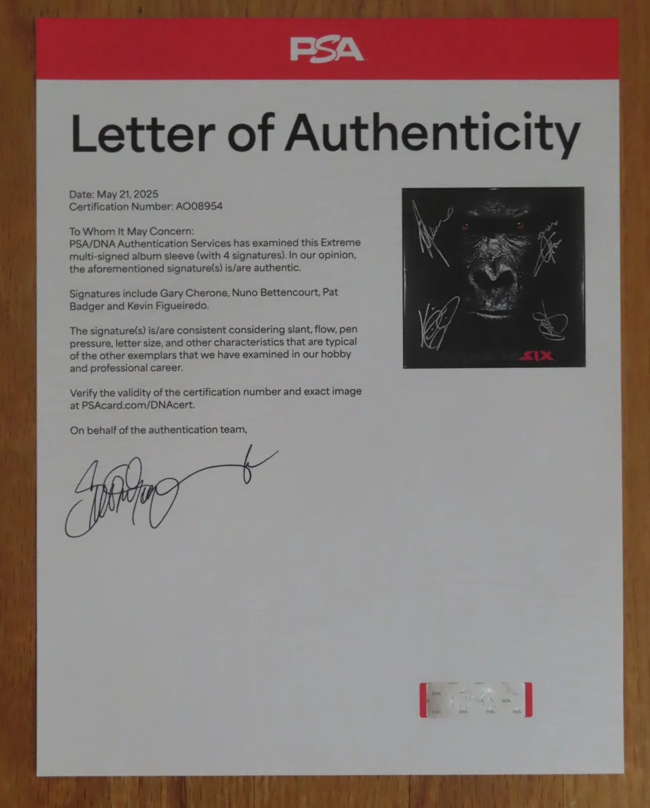 EXTREME's GARY CHERONE NUNO BETTENCOURT PAT BADGER signed SIX Record PSA Letter, изображение 2