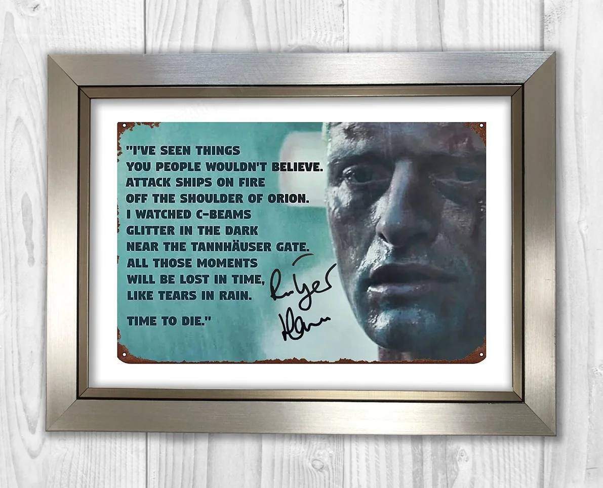 Rutger Hauer Bladerunner speech A4 repro signed mounted poster Choice of frame., image 3