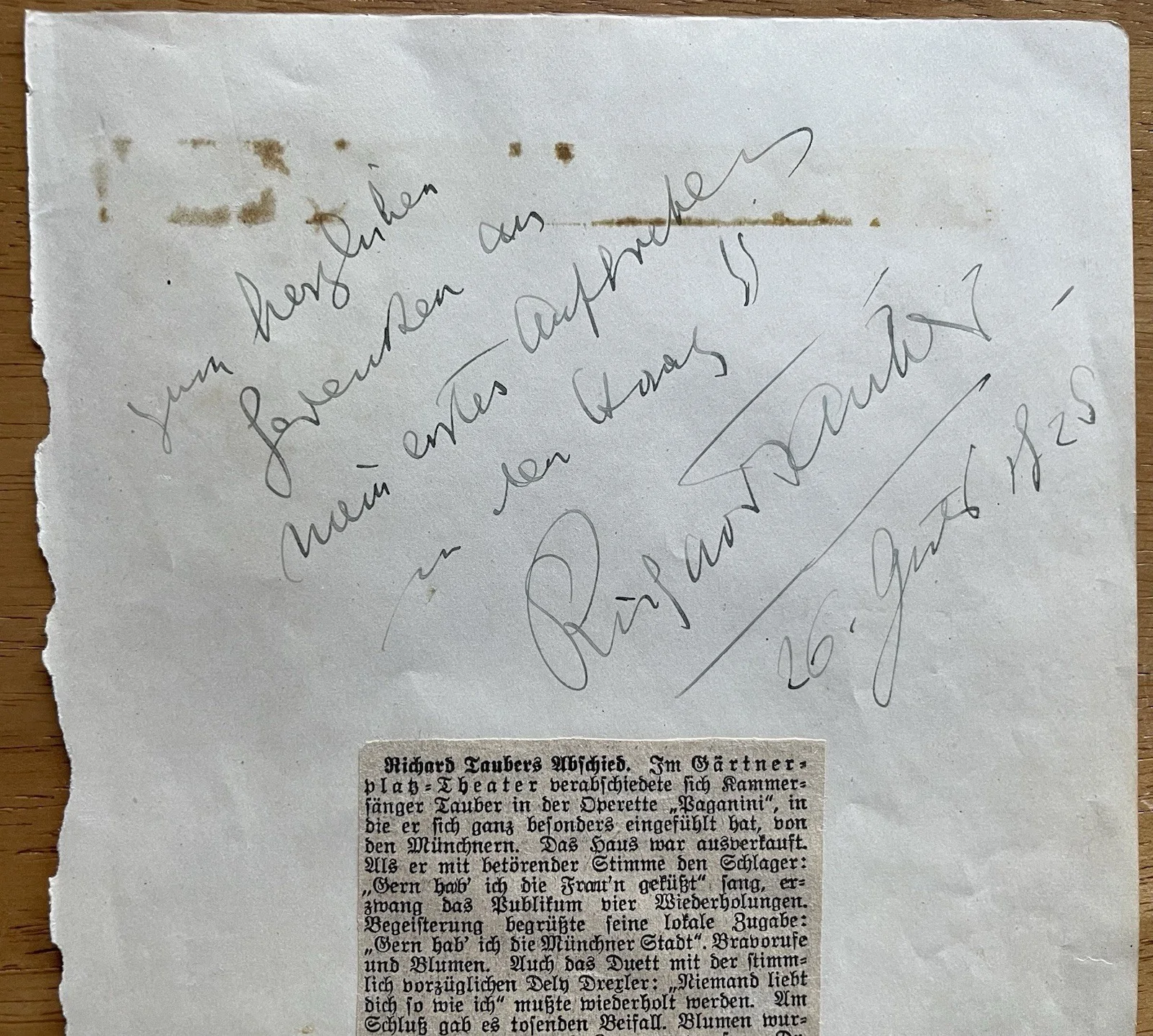 Austrian Opera Tenor and Actor Richard Tauber Autograph, image 3