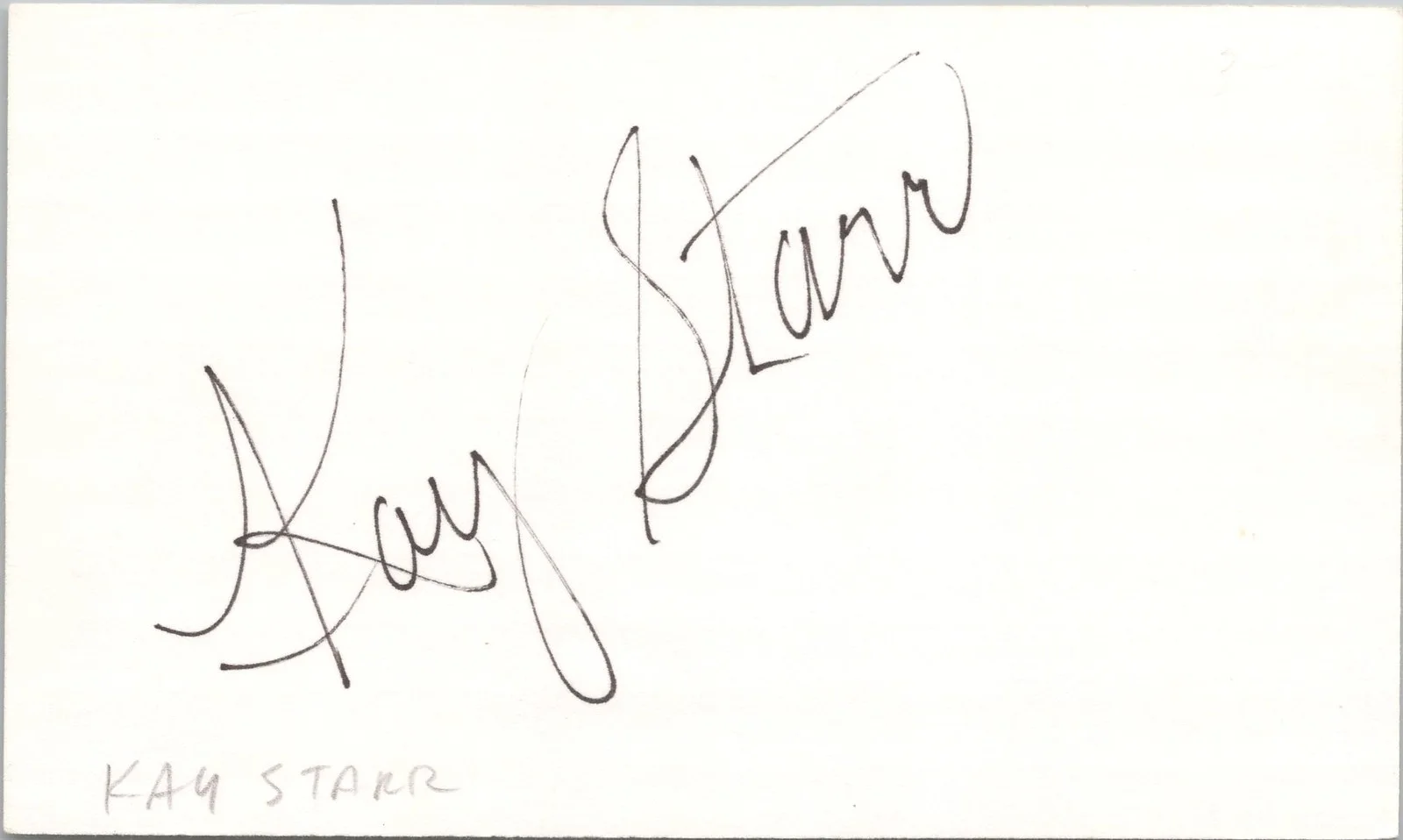 Kay Starr — Kay Starr Signed 3x5 Index Card Song Wheel Of Fortune Autographed