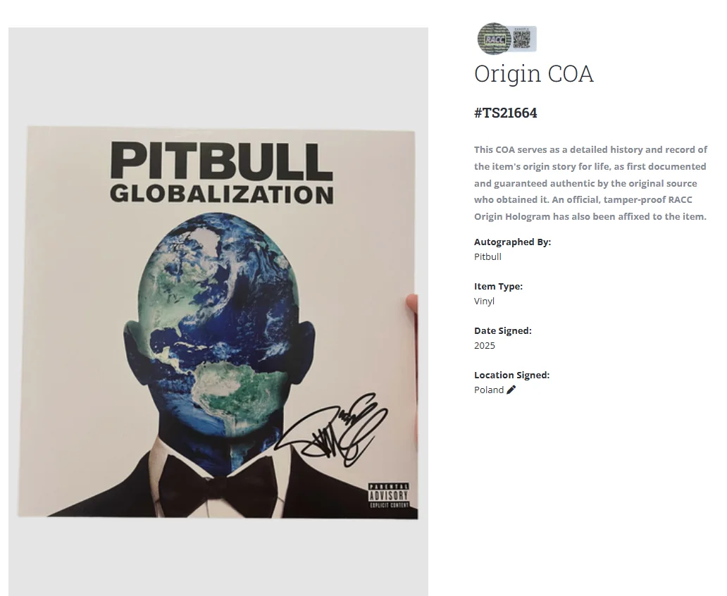 Pitbull Globalization Autographed Signed Album Vinyl LP w/COA, image 2