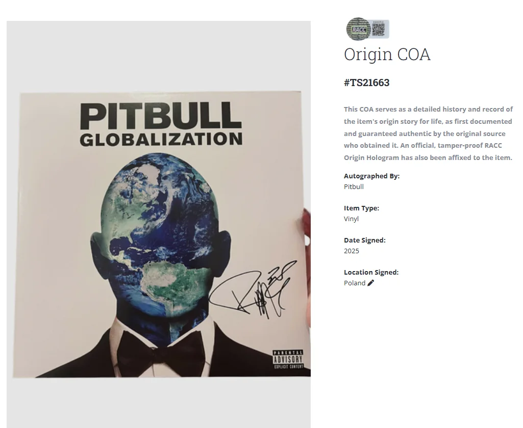 Pitbull Globalization Autographed Signed Album Vinyl LP w/COA, image 2