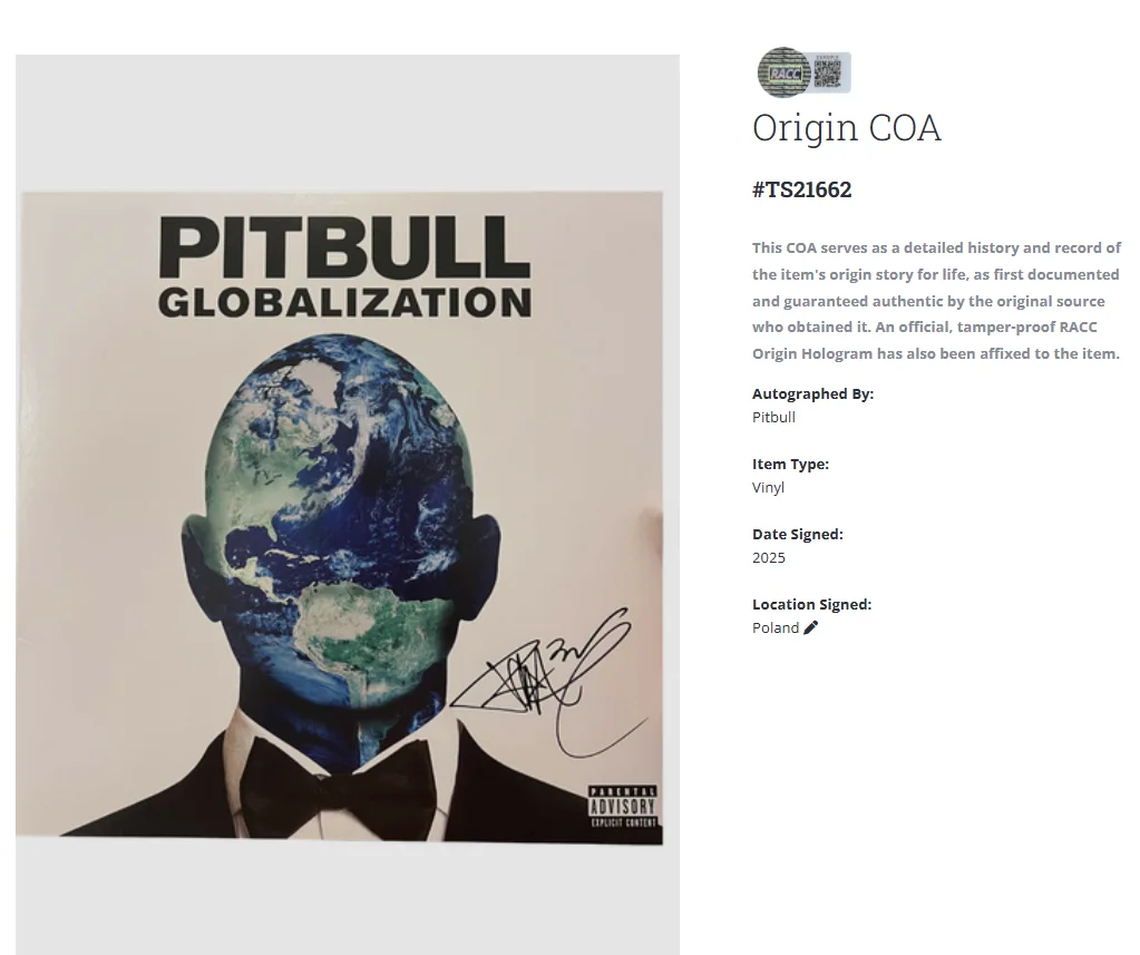 Pitbull Globalization Autographed Signed Album Vinyl LP w/COA, image 2