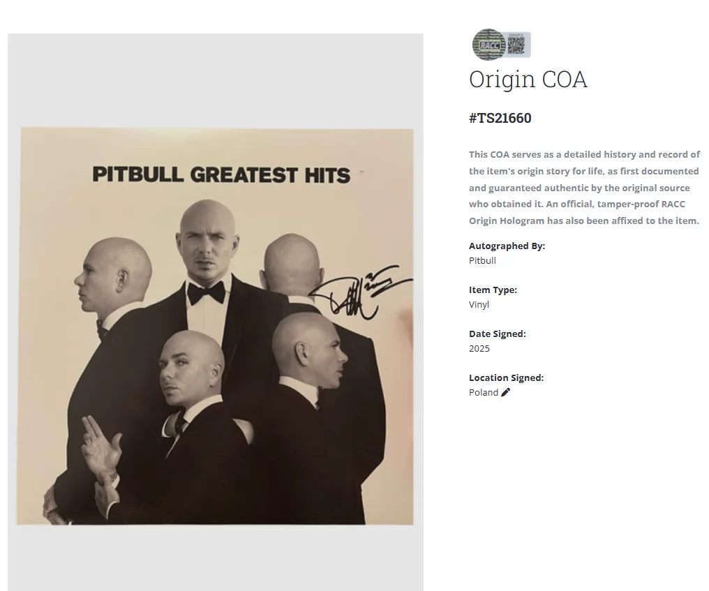 Pitbull Greatest Hits Autographed Signed Album Vinyl LP w/COA, изображение 2