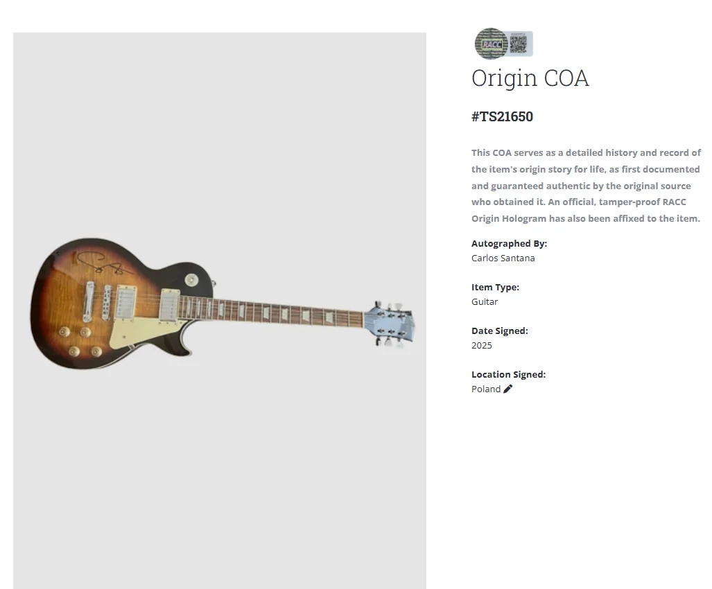 Carlos Santana Autographed Signed Guitar w/COA, image 2
