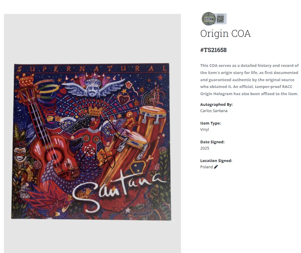 Carlos Santana Santana Supernatural Autographed Signed Album Vinyl LP w/COA, изображение 2
