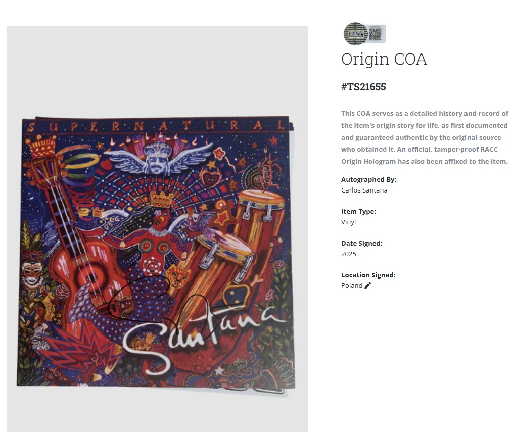 Carlos Santana Supernatural Autographed Signed Album Vinyl Record LP w/COA, изображение 2