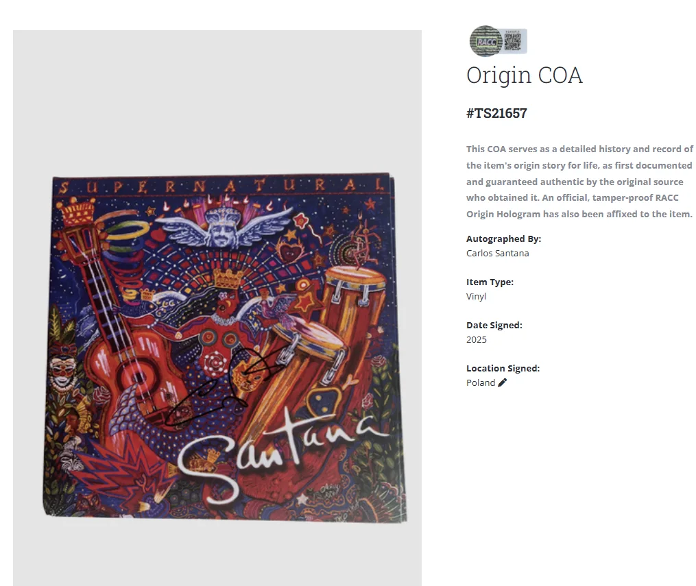 Carlos Santana Santana Supernatural Autographed Signed Album Vinyl LP w/COA, изображение 2