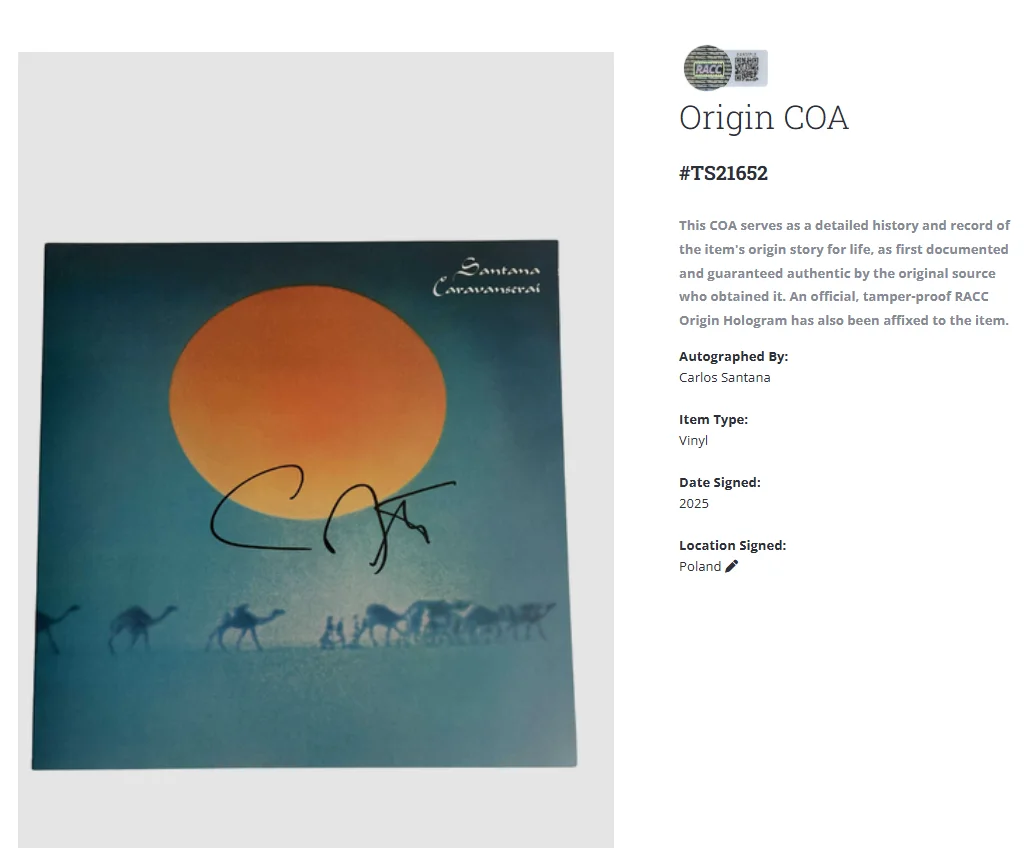 Carlos Santana Caravanserai Autographed Signed Album Vinyl Record LP w/COA, изображение 2