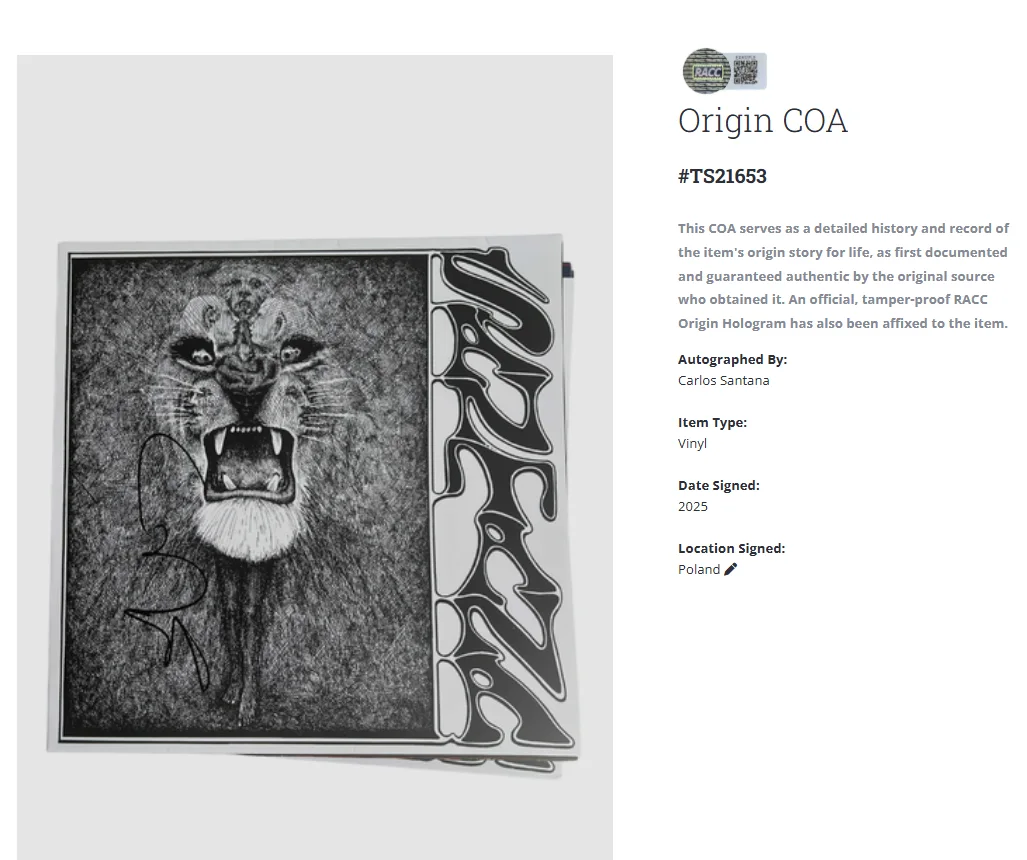 Carlos Santana Santana I Autographed Signed Album Vinyl Record LP w/COA, изображение 2