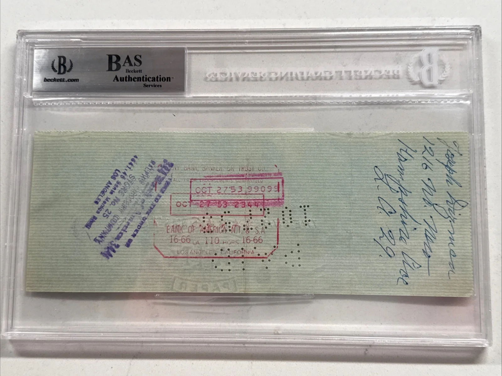 Cecil B. Demille — CECIL B. DEMILLE - AUTOGRAPHED SIGNED CHECK 10/22/1953. BGS Authentication, image 2