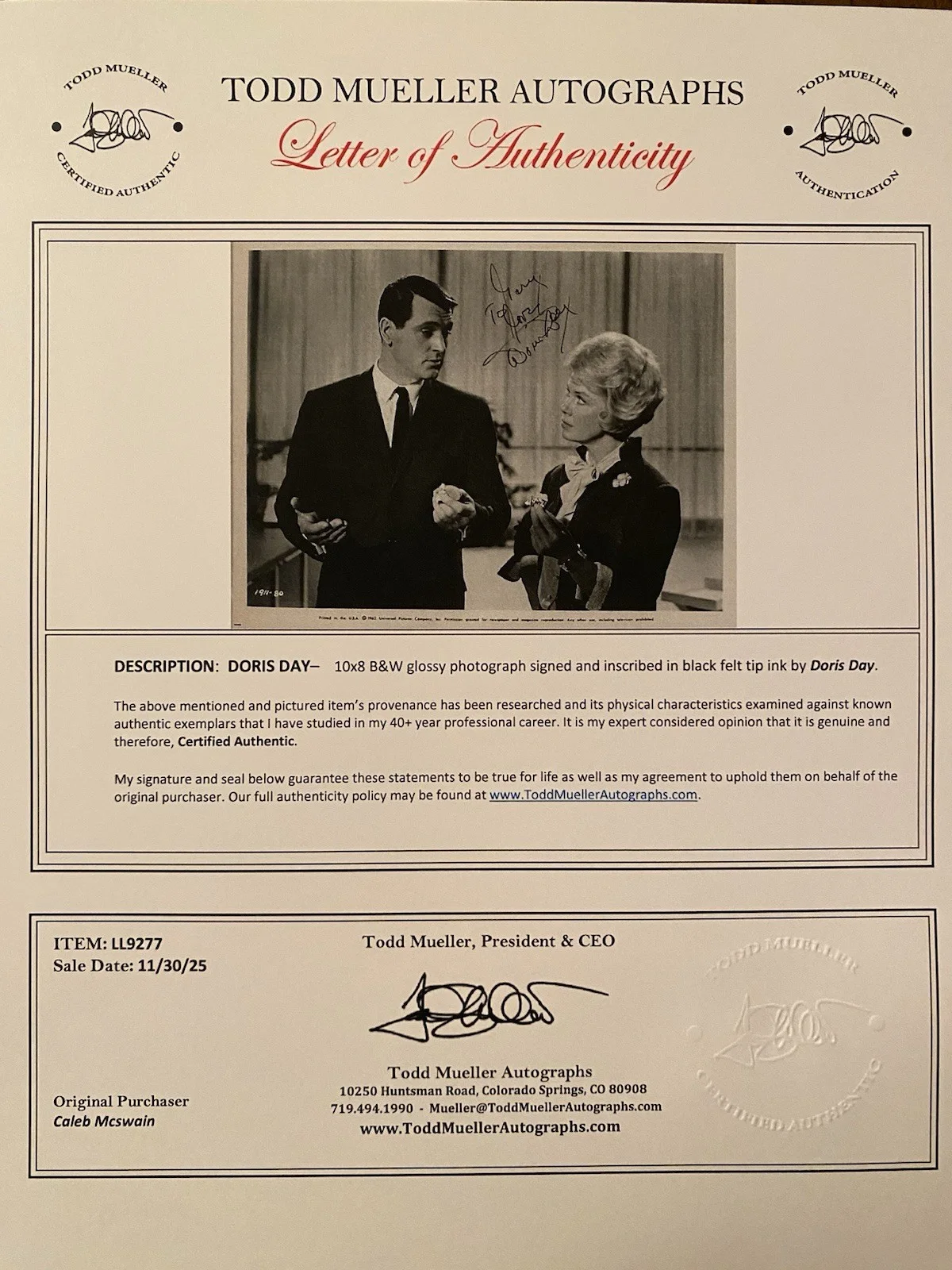 Doris Day — Doris Day Signed Autographed Photo With COA Lover Come Back w Rock Hudson, изображение 4