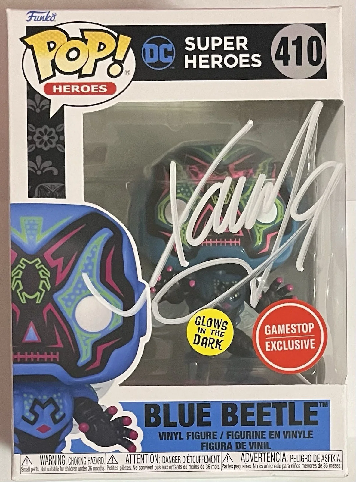 Xolo Mariduena — Xolo Mariduena Signed Funko POP! 410 Blue Beetle - Dia De Los Muerto GID JSA COA
