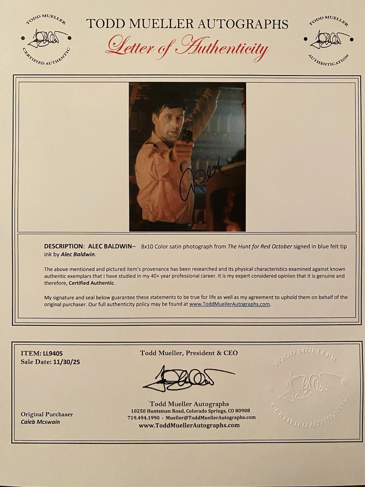 Alec Baldwin — Alec Baldwin Signed Autographed 8x10 Photo With COA The Hunt For Red October, изображение 4